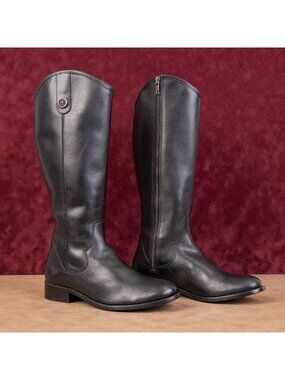 Frye Women Melissa Button 2 Western Zip Leather Black Riding Equestrian Boots 6